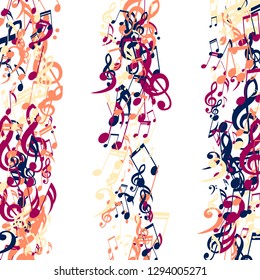 Strokes of Musical Notes. Modern Background with Notes, Bass and Treble Clefs. Vector Element for Musical Poster, Banner, Advertising, Card. Minimalistic Simple Background.