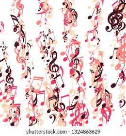 Strokes of Musical Notes. Modern Background with Notes, Bass and Treble Clefs. Vector Element for Musical Poster, Banner, Advertising, Card. Minimalistic Simple Background.