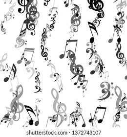 Strokes of Musical Notes. Modern Background with Notes, Bass and Treble Clefs. Vector Element for Musical Poster, Banner, Advertising, Card. Minimalistic Simple Background.