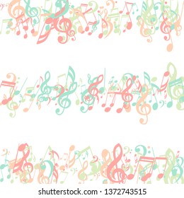 Strokes of Musical Notes. Modern Background with Notes, Bass and Treble Clefs. Vector Element for Musical Poster, Banner, Advertising, Card. Minimalistic Simple Background.