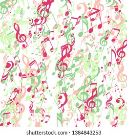 Strokes of Musical Notes. Modern Background with Notes, Bass and Treble Clefs. Vector Element for Musical Poster, Banner, Advertising, Card. Minimalistic Simple Background.