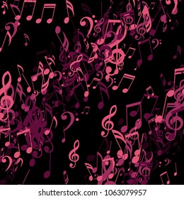 Strokes of Musical Notes. Trendy Background with Notes, Bass and Treble Clefs. Vector Element for Musical Poster, Banner, Advertising, Card. Minimalistic Simple Background.