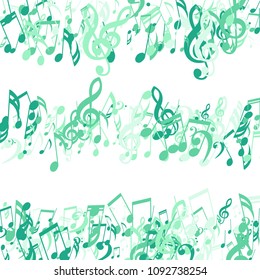 Strokes of Musical Notes. Trendy Background with Notes, Bass and Treble Clefs. Vector Element for Musical Poster, Banner, Advertising, Card. Minimalistic Simple Background.