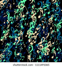 Strokes of Musical Notes. Trendy Background with Notes, Bass and Treble Clefs. Vector Element for Musical Poster, Banner, Advertising, Card. Minimalistic Simple Background.