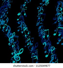Strokes of Musical Notes. Trendy Background with Notes, Bass and Treble Clefs. Vector Element for Musical Poster, Banner, Advertising, Card. Minimalistic Simple Background.