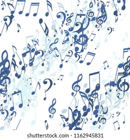 Strokes of Musical Notes. Trendy Background with Notes, Bass and Treble Clefs. Vector Element for Musical Poster, Banner, Advertising, Card. Minimalistic Simple Background.