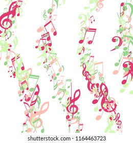 Strokes of Musical Notes. Trendy Background with Notes, Bass and Treble Clefs. Vector Element for Musical Poster, Banner, Advertising, Card. Minimalistic Simple Background.