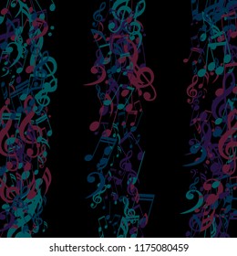 Strokes of Musical Notes. Trendy Background with Notes, Bass and Treble Clefs. Vector Element for Musical Poster, Banner, Advertising, Card. Minimalistic Simple Background.