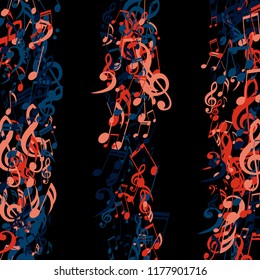 Strokes of Musical Notes. Trendy Background with Notes, Bass and Treble Clefs. Vector Element for Musical Poster, Banner, Advertising, Card. Minimalistic Simple Background.