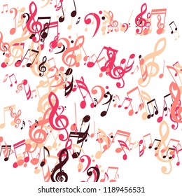 Strokes of Musical Notes. Trendy Background with Notes, Bass and Treble Clefs. Vector Element for Musical Poster, Banner, Advertising, Card. Minimalistic Simple Background.