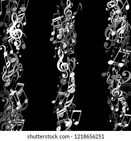 Strokes of Musical Notes. Trendy Background with Notes, Bass and Treble Clefs. Vector Element for Musical Poster, Banner, Advertising, Card. Minimalistic Simple Background.