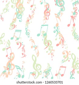 Strokes of Musical Notes. Trendy Background with Notes, Bass and Treble Clefs. Vector Element for Musical Poster, Banner, Advertising, Card. Minimalistic Simple Background.