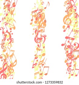 Strokes of Musical Notes. Trendy Background with Notes, Bass and Treble Clefs. Vector Element for Musical Poster, Banner, Advertising, Card. Minimalistic Simple Background.