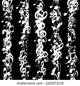 Strokes of Musical Notes. Trendy Background with Notes, Bass and Treble Clefs. Vector Element for Musical Poster, Banner, Advertising, Card. Minimalistic Simple Background.