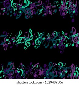 Strokes of Musical Notes. Trendy Background with Notes, Bass and Treble Clefs. Vector Element for Musical Poster, Banner, Advertising, Card. Minimalistic Simple Background.