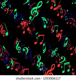 Strokes of Musical Notes. Trendy Background with Notes, Bass and Treble Clefs. Vector Element for Musical Poster, Banner, Advertising, Card. Minimalistic Simple Background.