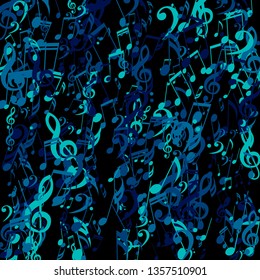 Strokes of Musical Notes. Trendy Background with Notes, Bass and Treble Clefs. Vector Element for Musical Poster, Banner, Advertising, Card. Minimalistic Simple Background.