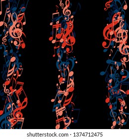 Strokes of Musical Notes. Trendy Background with Notes, Bass and Treble Clefs. Vector Element for Musical Poster, Banner, Advertising, Card. Minimalistic Simple Background.