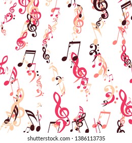 Strokes of Musical Notes. Trendy Background with Notes, Bass and Treble Clefs. Vector Element for Musical Poster, Banner, Advertising, Card. Minimalistic Simple Background.