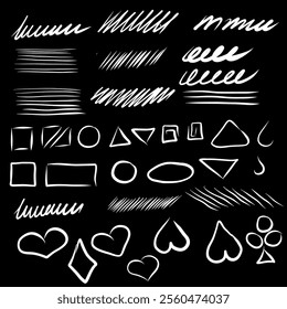 Strokes, pen drawing, vector doodle set with different hand-drawn doodles.