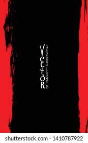Strokes of red paint with a dry brush on a black background. Template for cover, flyer, poster. Grunge stains vector abstraction