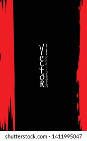 Strokes of red paint with a dry brush on a black background. Template for cover, flyer, poster. Grunge stains vector abstraction