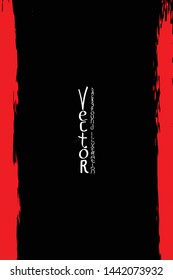 Strokes of red paint with a dry brush on a black background. Template for cover, flyer, poster. Grunge stains vector abstraction