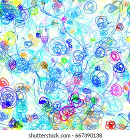 Strokes and scribbles. Colorful elements on white background. Seamless texture for wrapping paper, home decor, fabric.