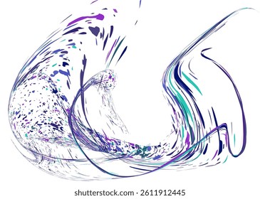 Strokes and splashes in different directions of multi-colored paint on a white background. Multi-colored dust particles and debris, paint splashes, strokes are carried away by the wind