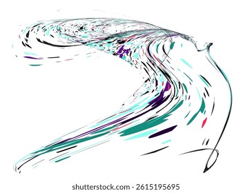 Strokes and splashes in different directions of multi-colored paint on a white background. Multi-colored dust particles and debris, paint splashes, strokes are carried away by the wind