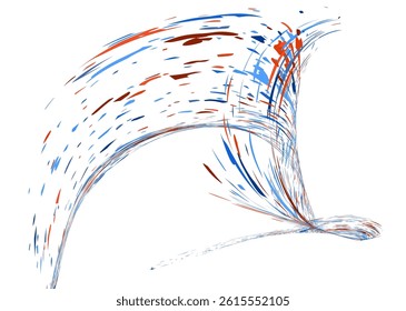 Strokes and splashes in different directions of multi-colored paint on a white background. Multi-colored dust particles and debris, paint splashes, strokes are carried away by the wind