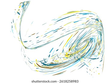 Strokes and splashes in different directions of multi-colored paint on a white background. Multi-colored dust particles and debris, paint splashes, strokes are carried away by the wind