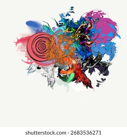Trazos y manchas de pinturas de colores con pinceles de diferentes tamaños y Formas. Fondo abstracto psicodélico para el diseño