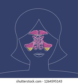 strokes stylized medical illustration. sinusitis disease, vector nose illustration, sinus anatomy, human respiratory system