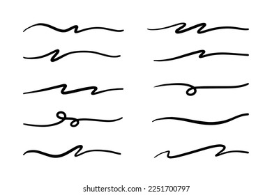 Striche, unterstreicht, markiertere Markierungslinien, Wellenpinselmarkierungen.