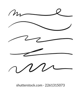 strokes, underlines, highlighter marker strokes, wave brush marks.