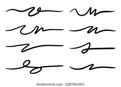 Striche, unterstreicht, markiertere Markierungslinien, Wellenpinselmarkierungen.