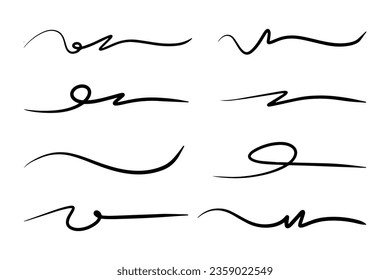 strokes, underlines, highlighter marker strokes, wave brush marks.