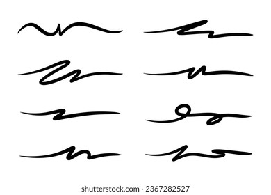 strokes, underlines, highlighter marker strokes, wave brush marks.