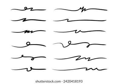 strokes, underlines, highlighter marker strokes, wave brush marks.