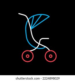Stroller baby, carriage isolated vector on black background icon. Graph symbol for children and newborn babies web site and apps design, logo, app, UI