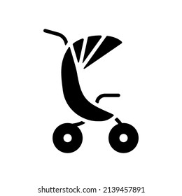 Bebé de Stroller, icono de glifo vector de transporte. Símbolo gráfico para niños y recién nacidos sitio web y diseño de aplicaciones, logotipo, aplicación, interfaz de usuario