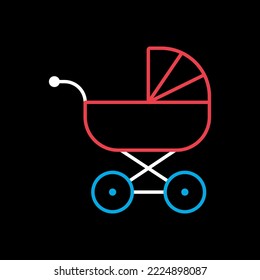 Stroller baby, carriage vector on black background icon. Graph symbol for children and newborn babies web site and apps design, logo, app, UI