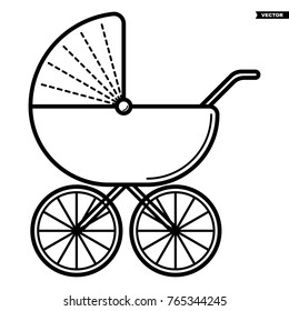 Stroller. Baby icon on a white background, line vector design.