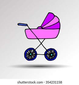 stroller baby illustration vector carriage child icon kid pram childhood silhouette toddler born infant