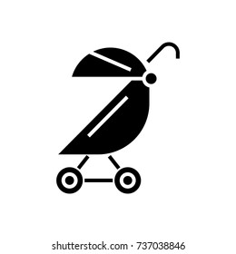 stroller buggy icon, vector illustration, black sign on isolated background