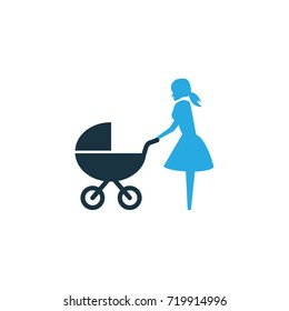 Stroller Colorful Icon Symbol. Premium Quality Isolated Perambulator Element In Trendy Style.