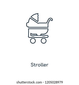 Stroller concept line icon. Linear Stroller concept outline symbol design. This simple element illustration can be used for web and mobile UI/UX.