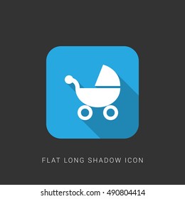 Stroller Flat blue long shadow Icon / Logo Design