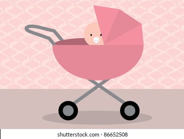 stroller girl vector/illustration